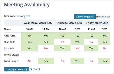 Screenshot: Meeting availability