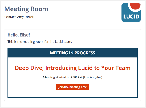 Screenshot: Public meeting room page with logo and a button to join a meeting in progress