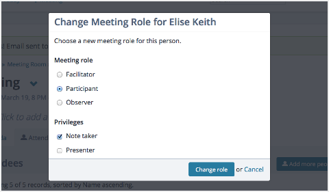 Screenshot: The Change Meeting Role dialog