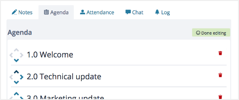 Screenshot: Re-ordering the agenda