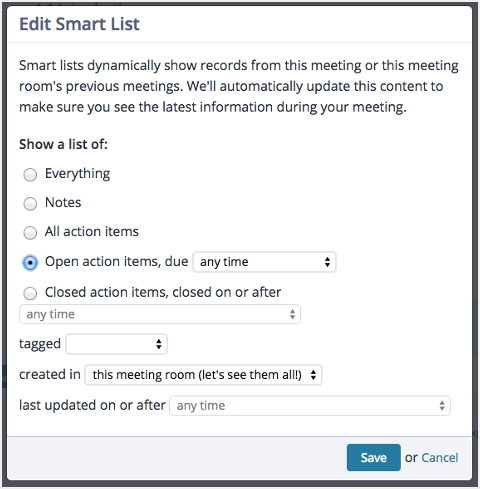 Screenshot: Editing a Smart List