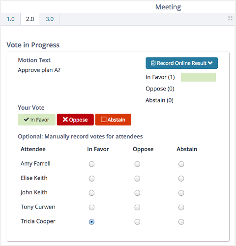 Screenshot: Facilitator's view of a vote in progress