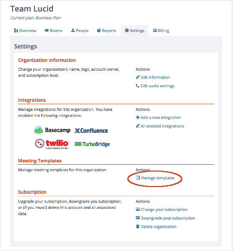 Navigating to the organization's Manage Templates page