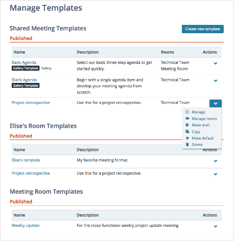 Screenshot: Navigating to the organization's Manage Templates page