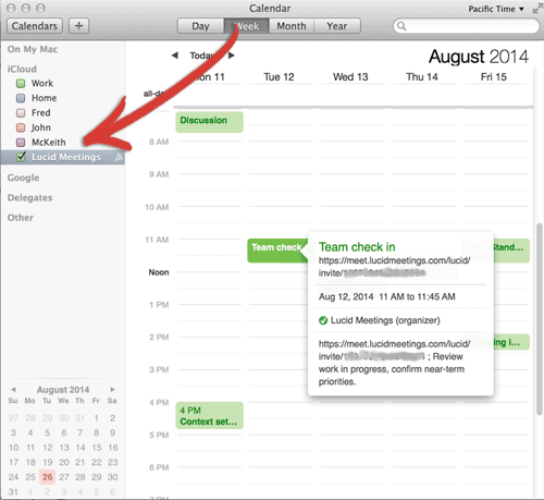 Screenshot showing the lucid calendar subscription as a separate calendar.