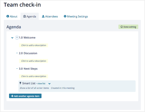 Screenshot: Editing a template's agenda