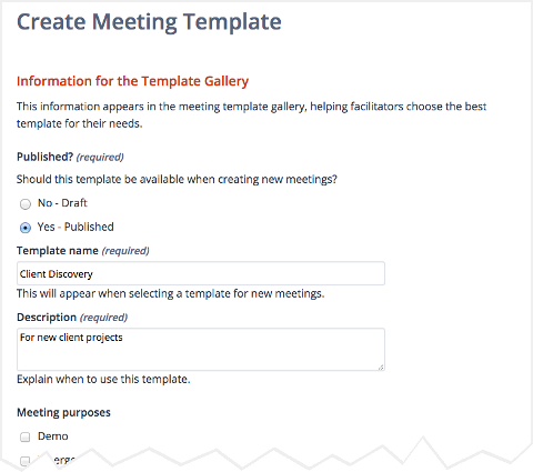 Screenshot: Creating a template: basic information