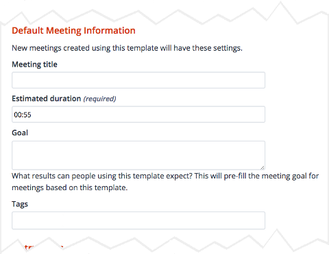 Screenshot: Creating a template: default meeting information
