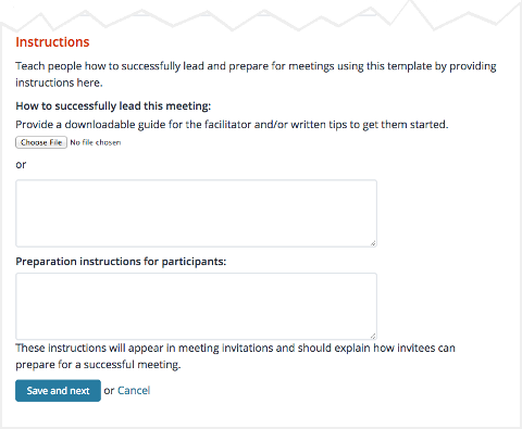 Screenshot: Creating a template: meeting instructions