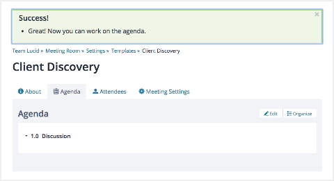 Screenshot: Meeting template added