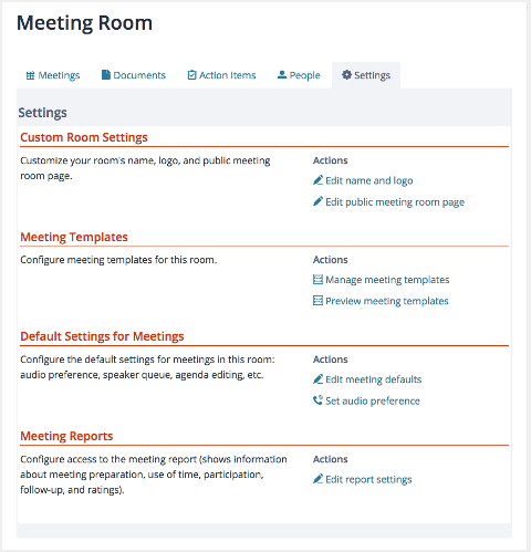 Screenshot: room settings page