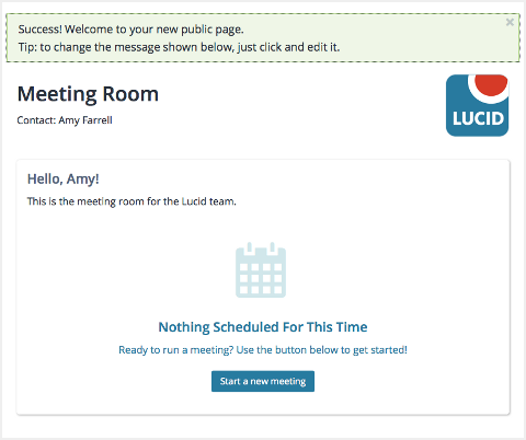 Screenshot: A newly-enabled public meeting room page