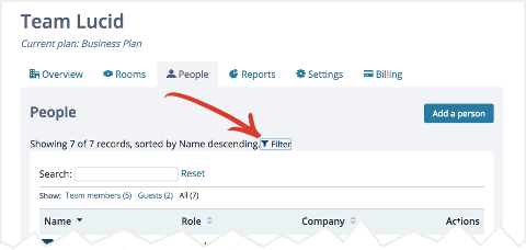 Screenshot: Filter for the list of people