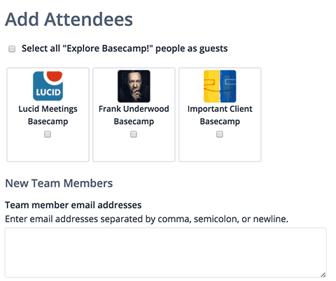 Screenshot: selecting people from Basecamp