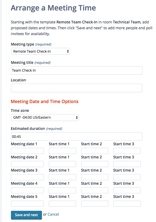 Screenshot: Arrange a Meeting Time