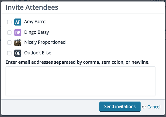 Screenshot: the Invite Attendees dialog