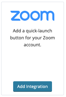 Screenshot: The Zoom option on the Available Integrations page, showing an "Add Integration" button